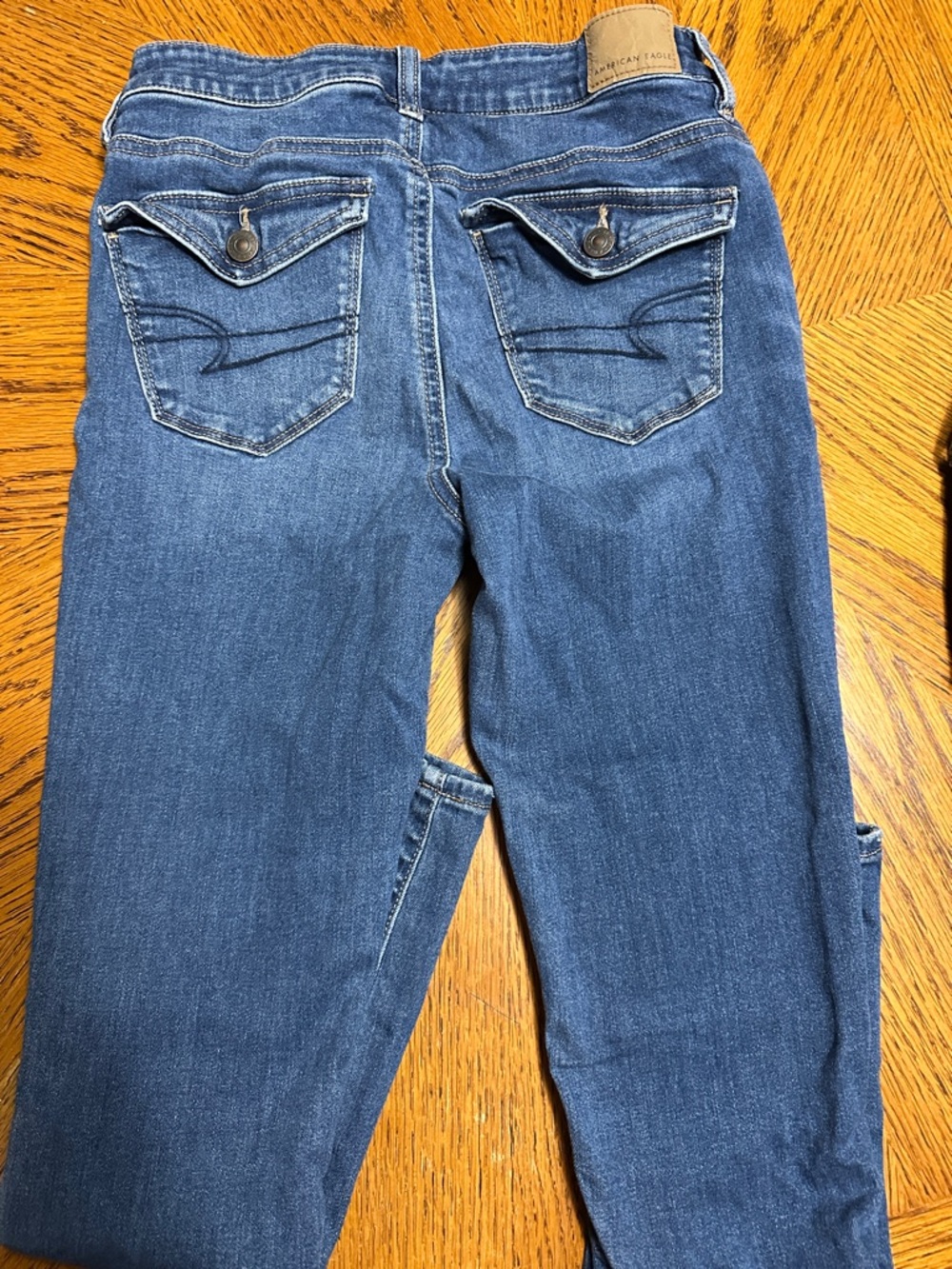 American Eagle Outfitters Dark Blue Skinny Jeans with Flap Back Pockets